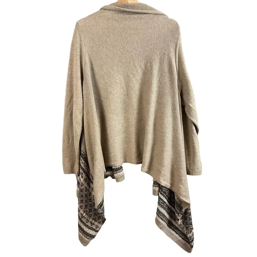 Lands End Open Front Fair Isle Cardigan Sweater Wool Blend LP PL L Petite 14 16